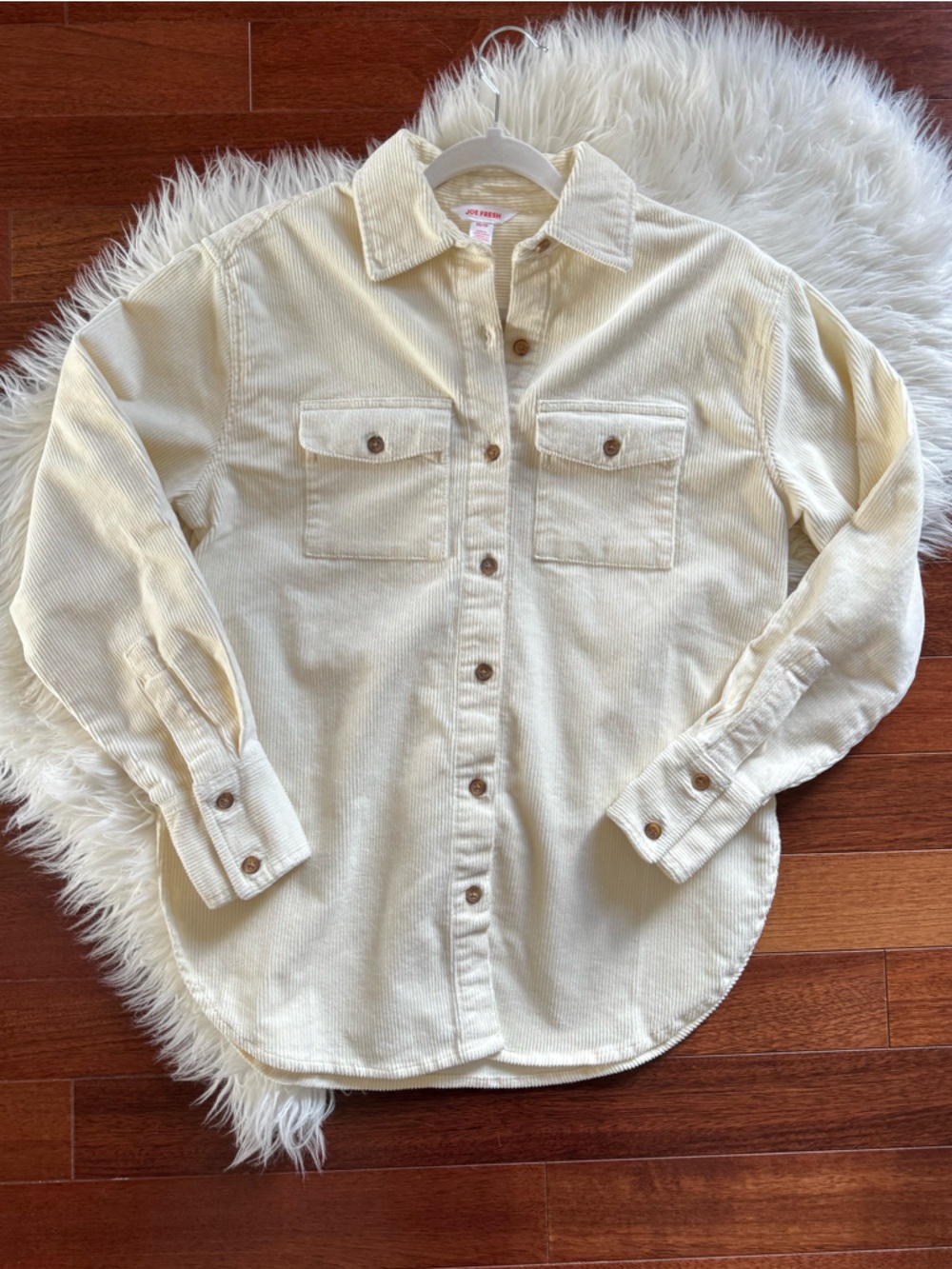 NWOT JOE FRESH cream coloured corduroy button up shirt / over shirt size XS